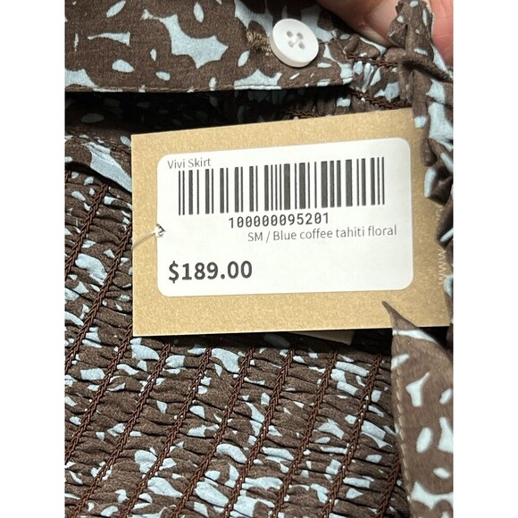 Rungolee Tahiti Floral Smocked Silk Top Blue Coffee Sleeveless Boho op NEW Sz S - Picture 10 of 16